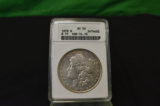 1878 AU 50 ANACS VAM Graded Morgan Silver Dollar